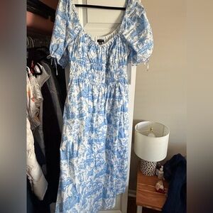 Aqua Blue and White Ruched Dress